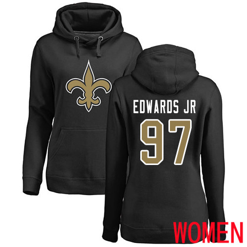 New Orleans Saints Black Women Mario Edwards Jr Name and Number Logo NFL Football #97 Pullover Hoodie Sweatshirts->women nfl jersey->Women Jersey